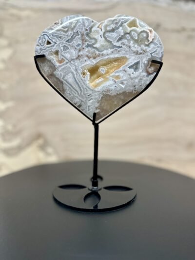 Crazy Lace Agate Heart with Stand