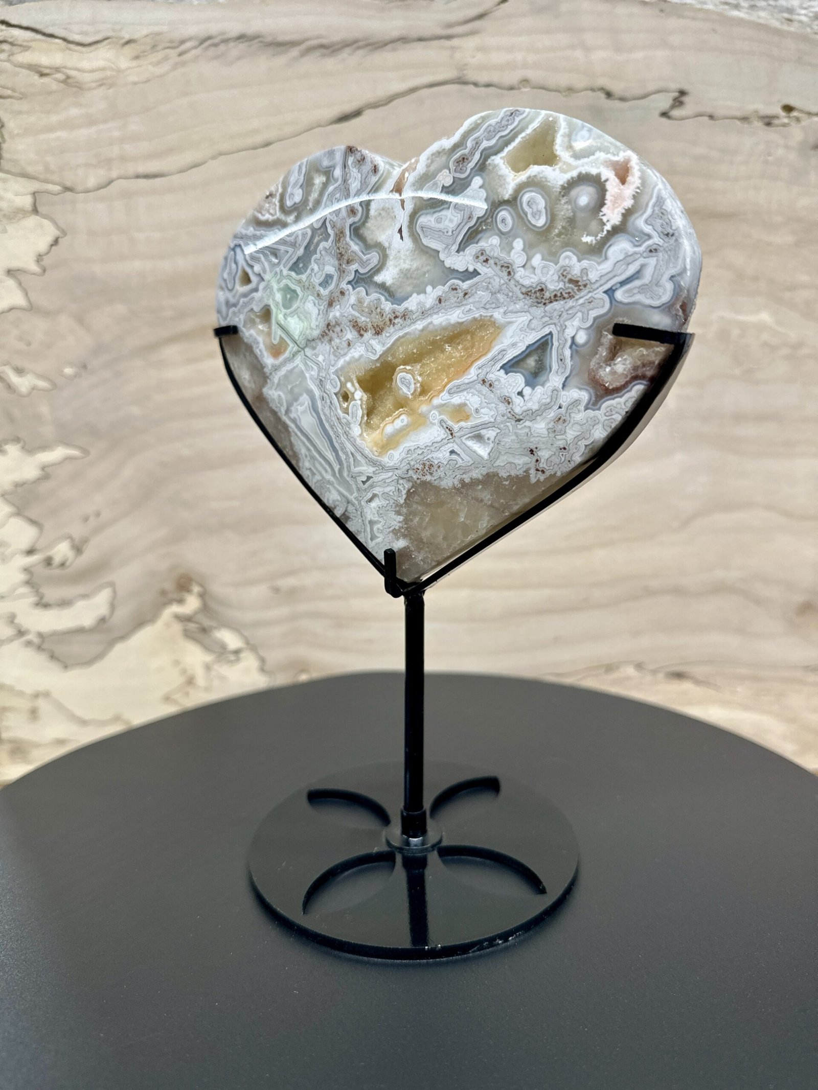 Crazy Lace Agate Heart with Stand - Image 2