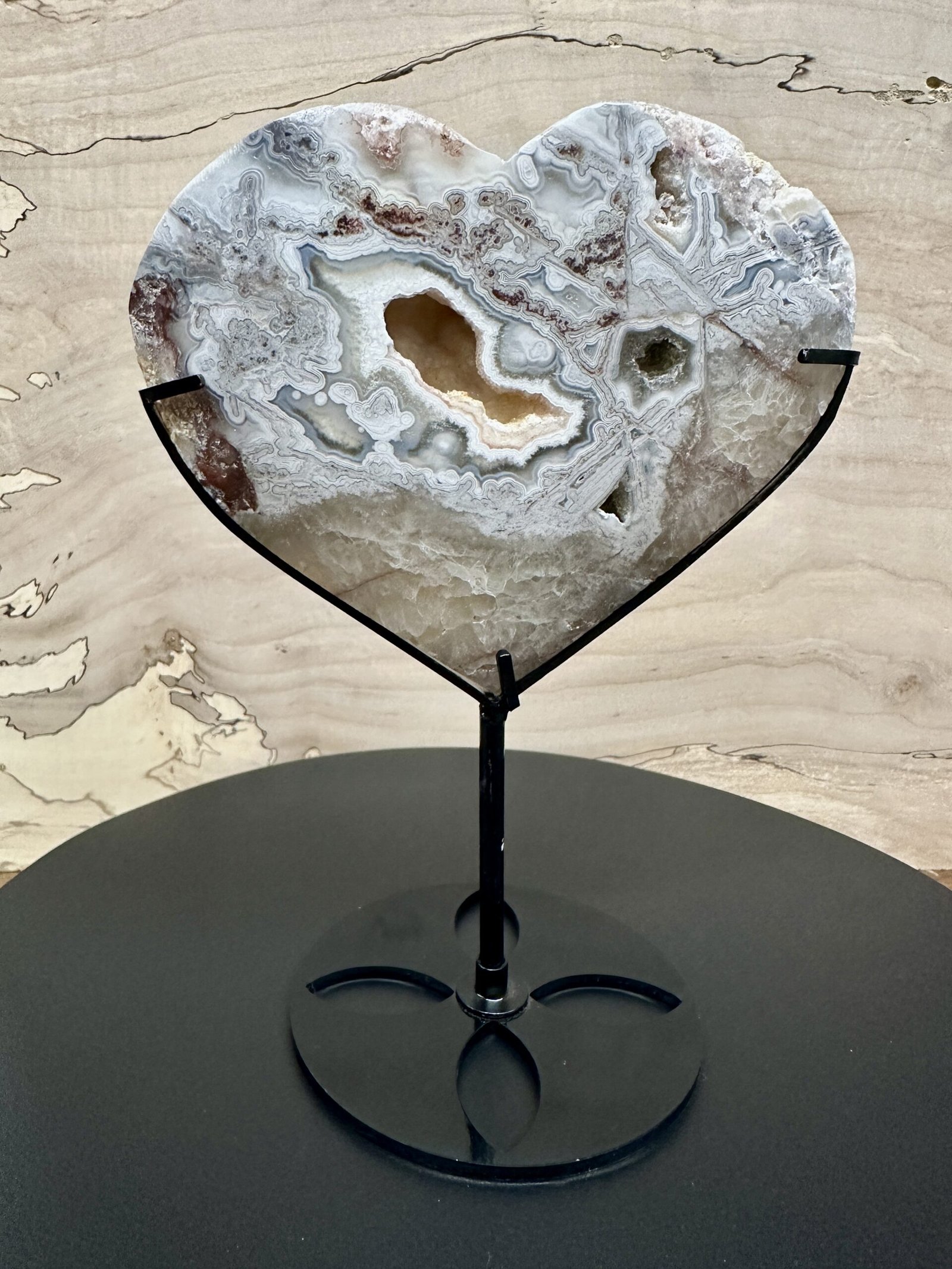 Crazy Lace Agate Heart with Stand - Image 3