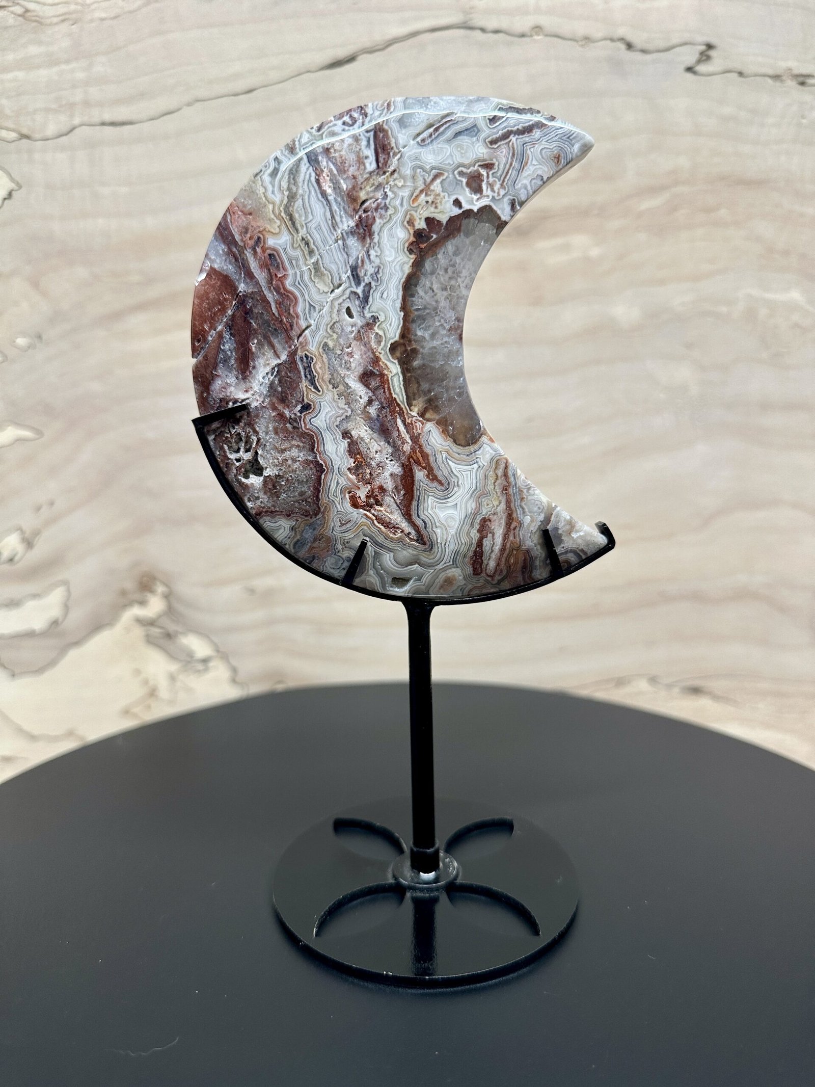Crazy Lace Agate Moon with Stand